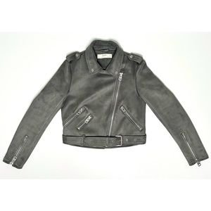 ZARA Faux Suede Cropped Moto Jacket in Gray